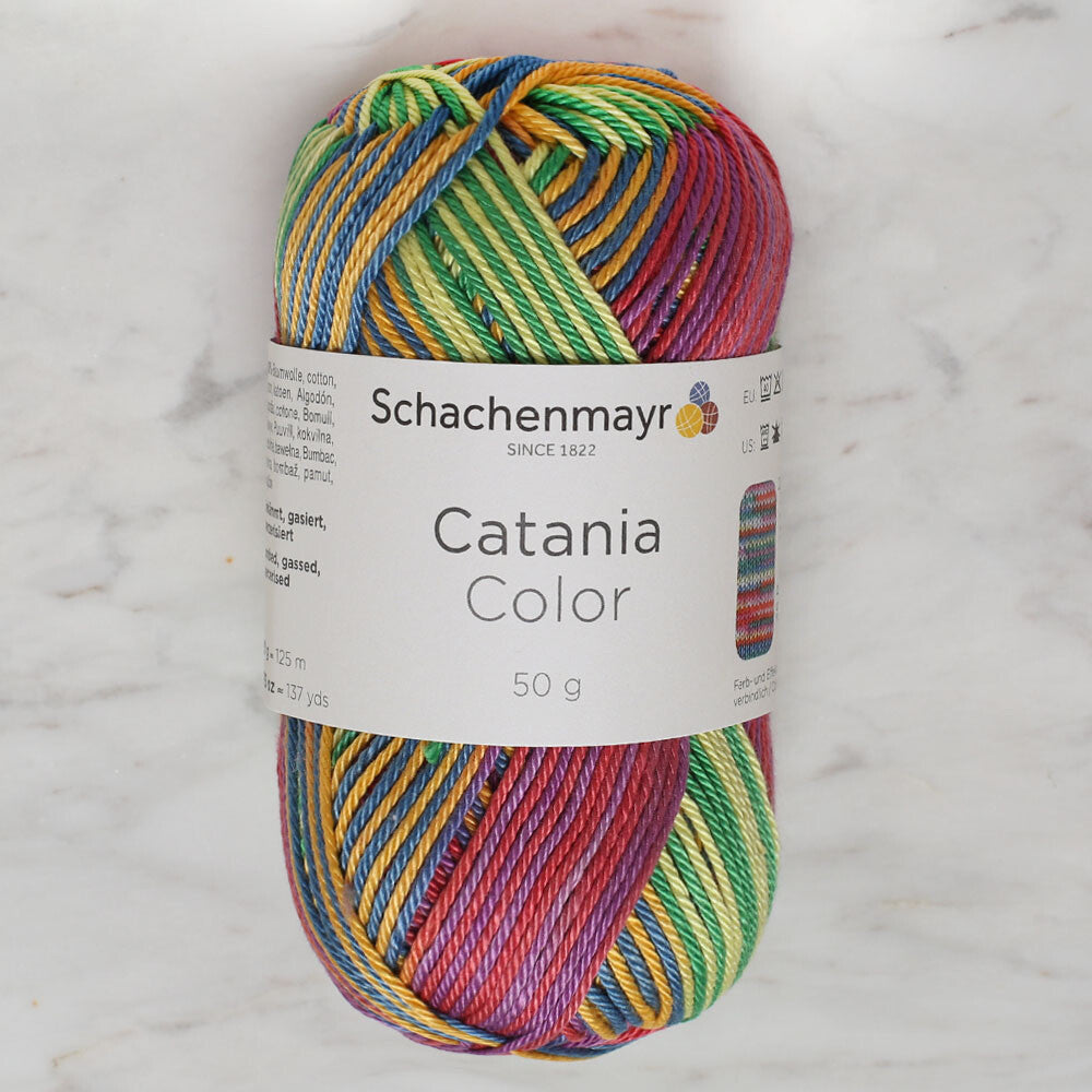Schachenmayr Catania Color 00082 ebruli el örgü ipi, canlı renk geçişleri ve yumuşak dokusuyla projelerinize kalite katar.