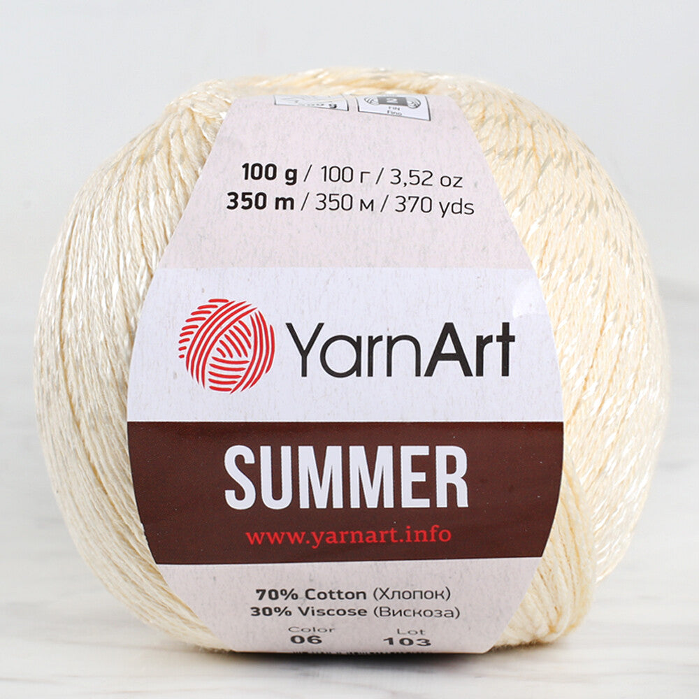 Yarnart Summer Krem El Örgü İpi 06 ile hafif, nefes alan yapısıyla yazlık örgülerde konforlu ve şık tasarımlar yaratın.