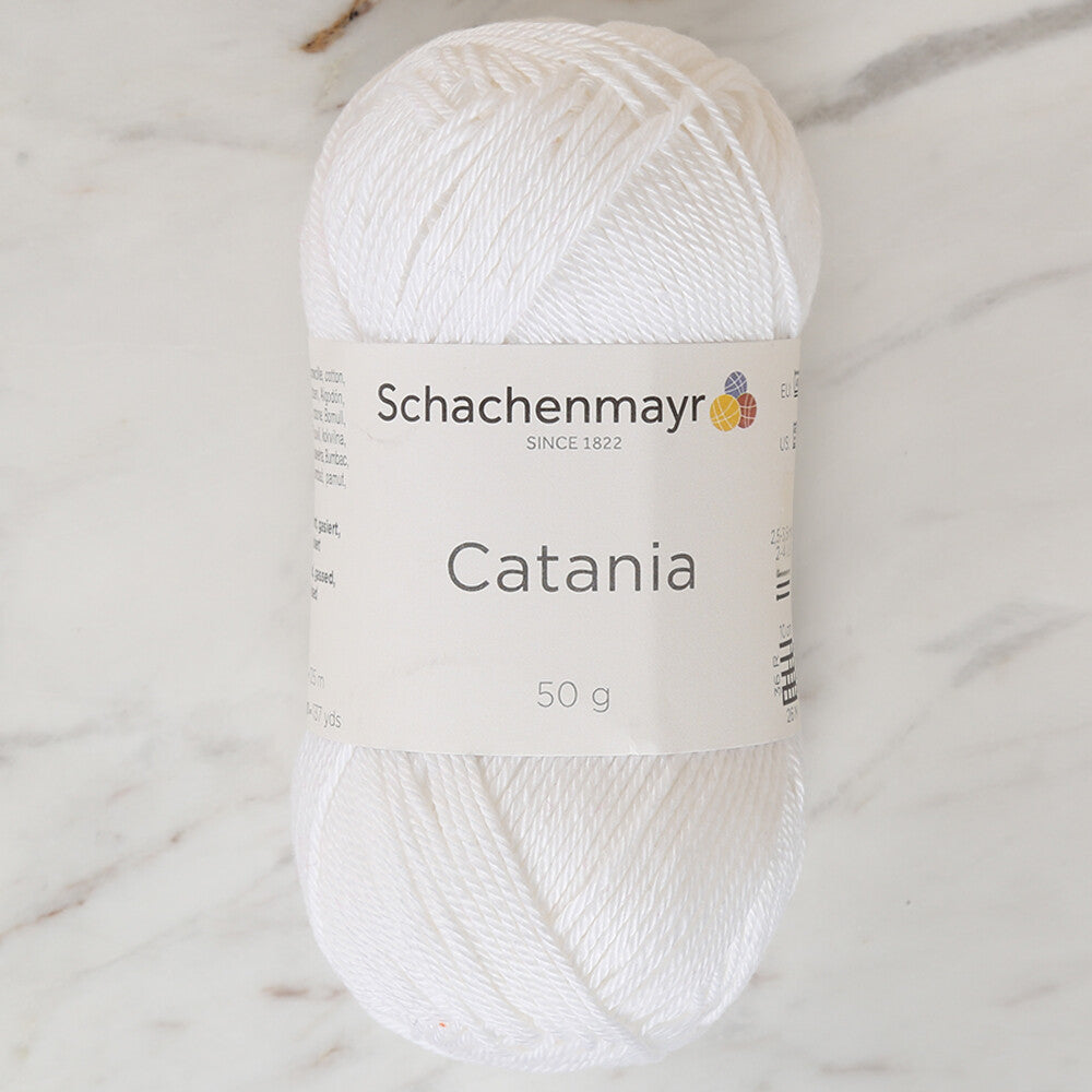 Schachenmayr Catania 50gr beyaz pamuk ip ile yumuşak ve dayanıklı el örgüleri yaratın.