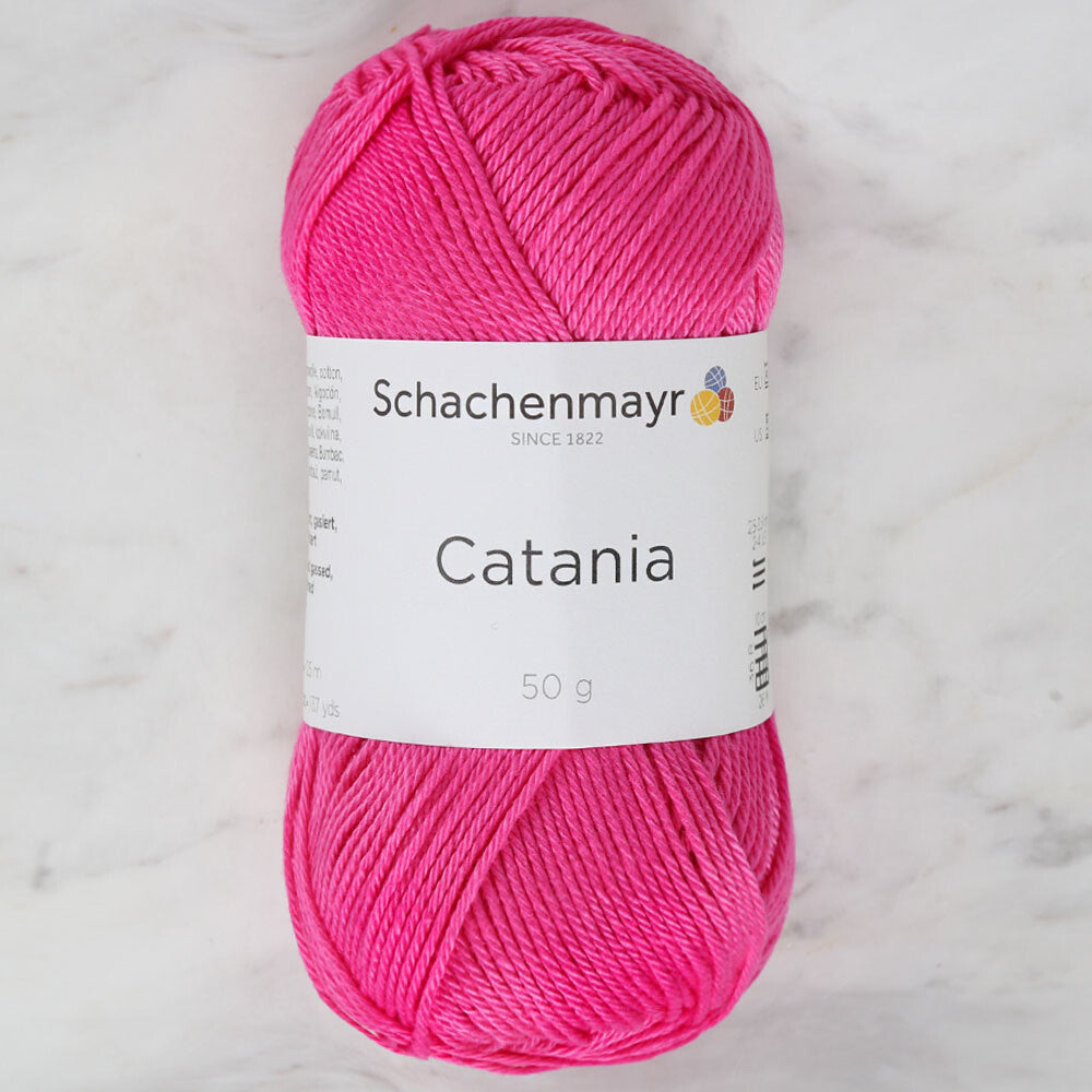 Schachenmayr Catania 50gr Fuşya merserize pamuk ipi, canlı rengi ve yumuşak dokusuyla uzun ömürlü el örgüsü projeleri sunar.
