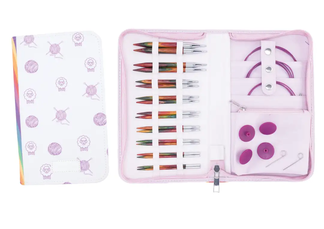 KnitPro Symfonie2 Deluxe Set kısa uçlu 10cm ergonomik örgü şişleri hız ve konfor sunar.