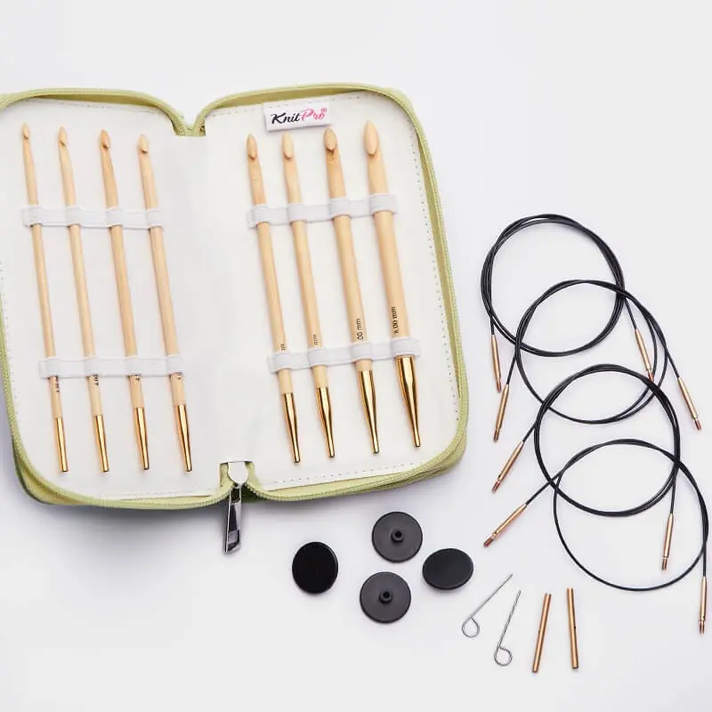 KNITPRO bambu misinalı tığ seti, 9 boy seçeneğiyle Tunus işi ve kalın örgülerde kaymaz konfor sağlar.